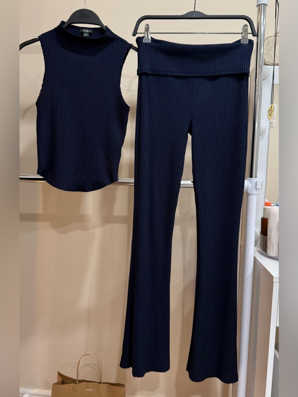 Wild Fable Ribbed Set XS/S Navy Flare Pants Co-ord Y2K